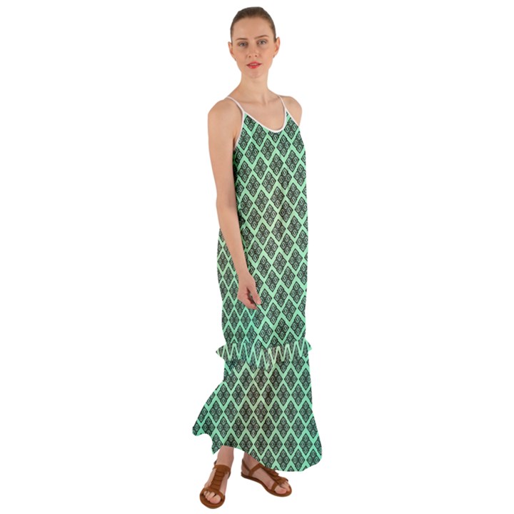 Pattern Texture Geometric Pattern Green Cami Maxi Ruffle Chiffon Dress