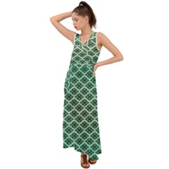 Pattern Texture Geometric Pattern Green V-neck Chiffon Maxi Dress