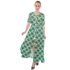 Pattern Texture Geometric Pattern Green Waist Tie Boho Maxi Dress