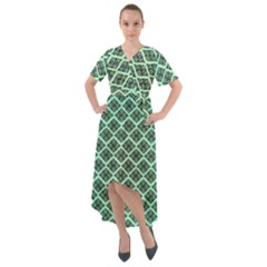 Pattern Texture Geometric Pattern Green Front Wrap High Low Dress by Dutashop