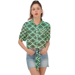 Pattern Texture Geometric Pattern Green Tie Front Shirt  by Dutashop