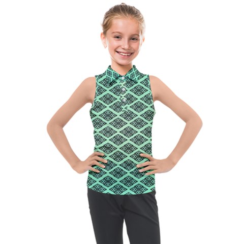 Pattern Texture Geometric Pattern Green Kids  Sleeveless Polo Tee by Dutashop