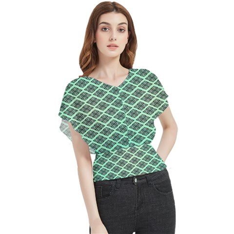 Pattern Texture Geometric Pattern Green Butterfly Chiffon Blouse by Dutashop