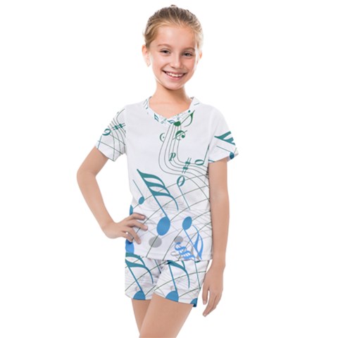 Music Notes Kids  Mesh Tee And Shorts Set by Dutashop