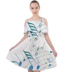 Music Notes Cut Out Shoulders Chiffon Dress