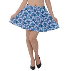 Blue Pattern Scrapbook Velvet Skater Skirt