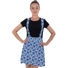 Blue Pattern Scrapbook Velvet Suspender Skater Skirt