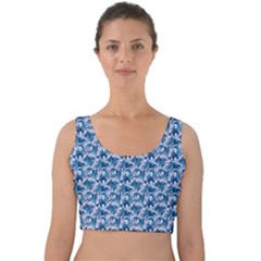 Blue Pattern Scrapbook Velvet Crop Top