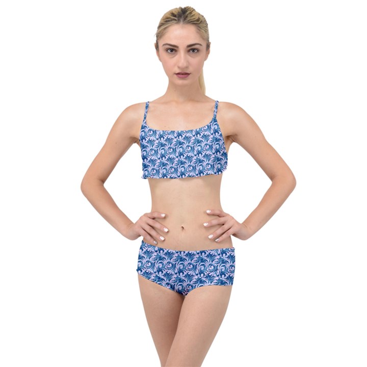 Blue Pattern Scrapbook Layered Top Bikini Set