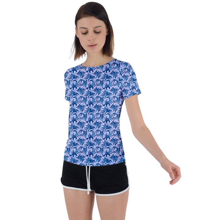 Blue Pattern Scrapbook Back Circle Cutout Sports Tee