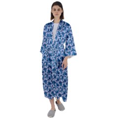 Blue Pattern Scrapbook Maxi Satin Kimono