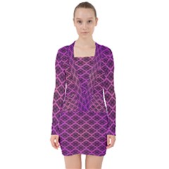 Pattern Texture Geometric Patterns Purple V-neck Bodycon Long Sleeve Dress