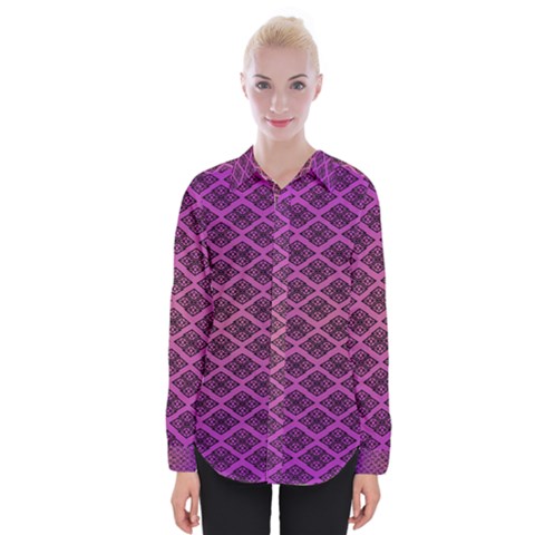 Pattern Texture Geometric Patterns Purple Womens Long Sleeve Shirt by Dutashop