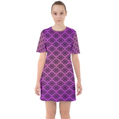 Pattern Texture Geometric Patterns Purple Sixties Short Sleeve Mini Dress