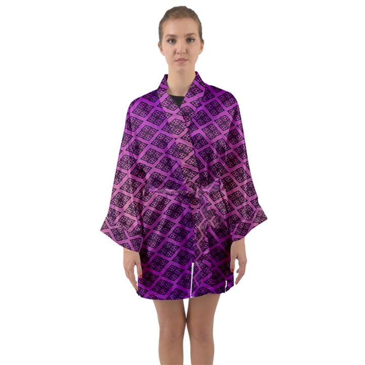 Pattern Texture Geometric Patterns Purple Long Sleeve Satin Kimono