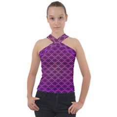 Pattern Texture Geometric Patterns Purple Cross Neck Velour Top by Dutashop