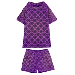 Pattern Texture Geometric Patterns Purple Kids  Swim Tee And Shorts Set