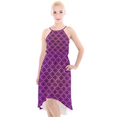 Pattern Texture Geometric Patterns Purple High-low Halter Chiffon Dress 