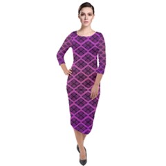 Pattern Texture Geometric Patterns Purple Quarter Sleeve Midi Velour Bodycon Dress