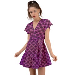 Pattern Texture Geometric Patterns Purple Flutter Sleeve Wrap Dress