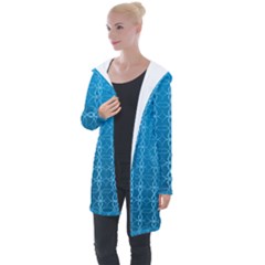 Background Texture Pattern Blue Longline Hooded Cardigan by Dutashop