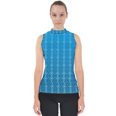 Background Texture Pattern Blue Mock Neck Shell Top by Dutashop