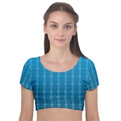 Background Texture Pattern Blue Velvet Short Sleeve Crop Top  by Dutashop