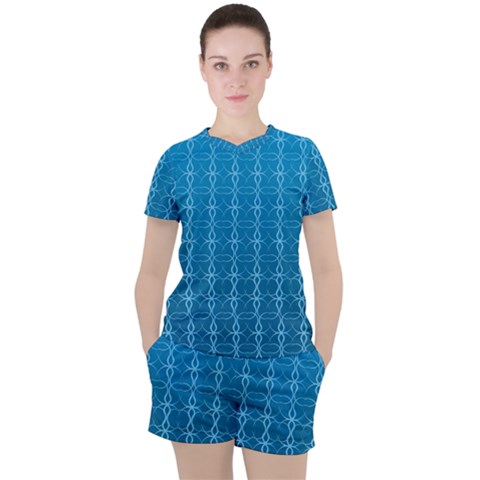 Background Texture Pattern Blue Women s Tee And Shorts Set by Dutashop