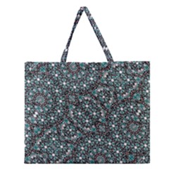 Intricate Texture Ornate Camouflage Pattern Zipper Large Tote Bag