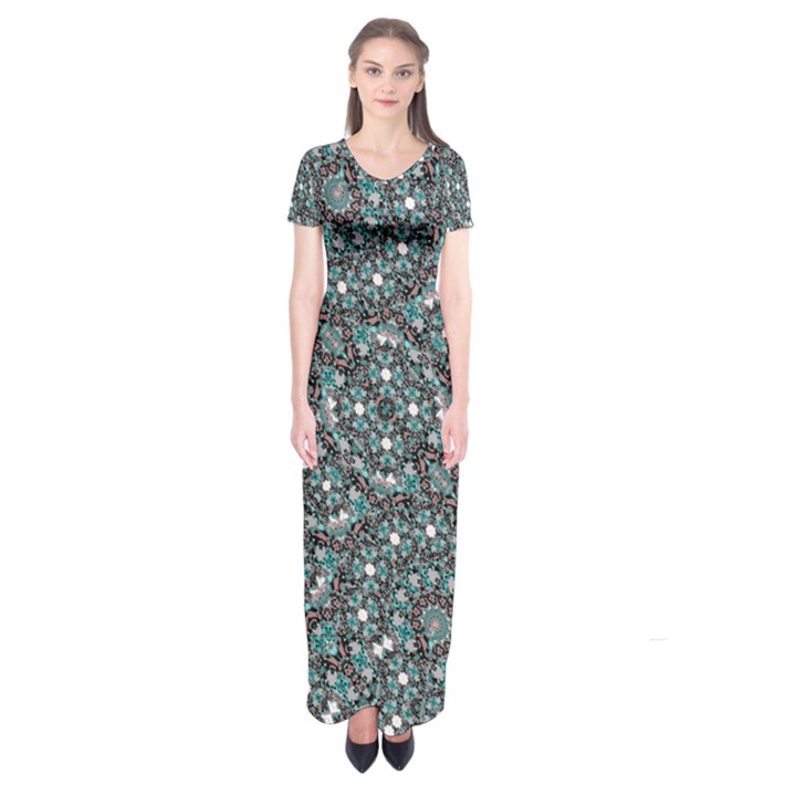 Intricate Texture Ornate Camouflage Pattern Short Sleeve Maxi Dress