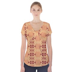 Background Wallpaper Brown Short Sleeve Front Detail Top by Dutashop