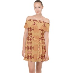 Background Wallpaper Brown Off Shoulder Chiffon Dress by Dutashop