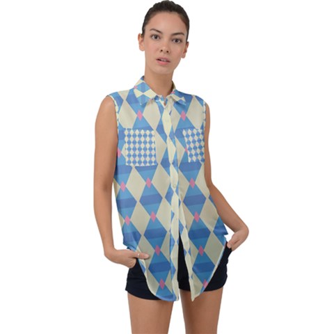 Pattern Texture Chevron Sleeveless Chiffon Button Shirt by Dutashop