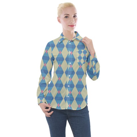 Pattern Texture Chevron Women s Long Sleeve Pocket Shirt by Dutashop