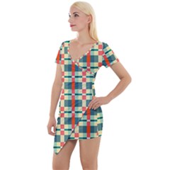 Texture Plaid Short Sleeve Asymmetric Mini Dress by Dutashop