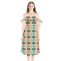 Texture Plaid Shoulder Tie Bardot Midi Dress by Dutashop