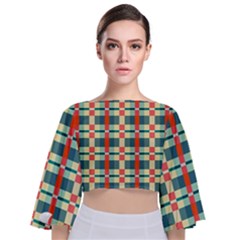 Texture Plaid Tie Back Butterfly Sleeve Chiffon Top