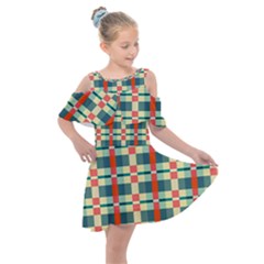 Texture Plaid Kids  Shoulder Cutout Chiffon Dress