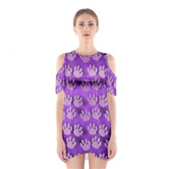 Pattern Texture Feet Dog Purple Shoulder Cutout One Piece Dress by Dutashop