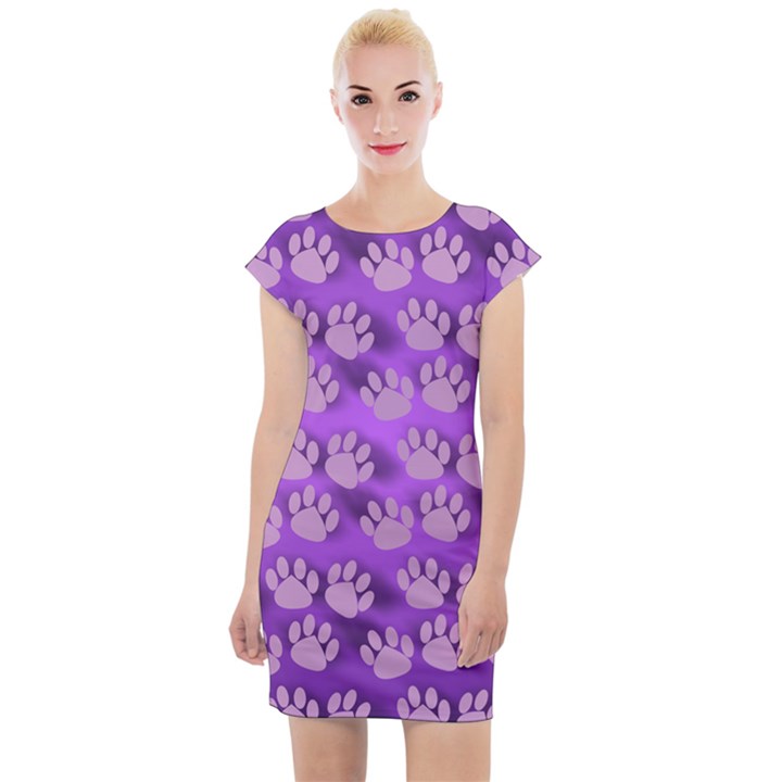 Pattern Texture Feet Dog Purple Cap Sleeve Bodycon Dress