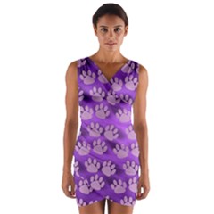 Pattern Texture Feet Dog Purple Wrap Front Bodycon Dress by Dutashop