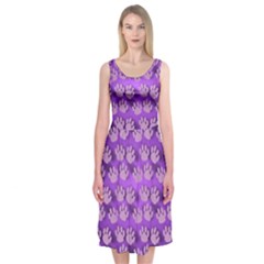 Pattern Texture Feet Dog Purple Midi Sleeveless Dress by Dutashop