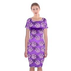 Pattern Texture Feet Dog Purple Classic Short Sleeve Midi Dress by Dutashop