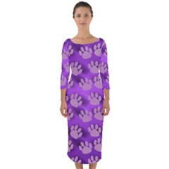 Pattern Texture Feet Dog Purple Quarter Sleeve Midi Bodycon Dress by Dutashop