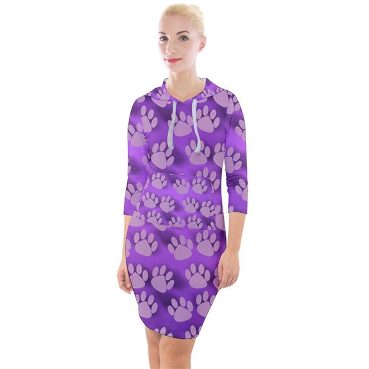 Pattern Texture Feet Dog Purple Quarter Sleeve Hood Bodycon Dress