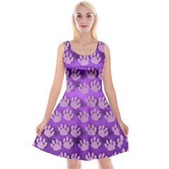 Pattern Texture Feet Dog Purple Reversible Velvet Sleeveless Dress by Dutashop