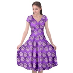 Pattern Texture Feet Dog Purple Cap Sleeve Wrap Front Dress by Dutashop