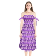 Pattern Texture Feet Dog Purple Shoulder Tie Bardot Midi Dress by Dutashop