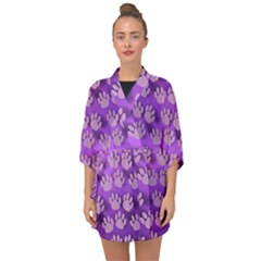 Pattern Texture Feet Dog Purple Half Sleeve Chiffon Kimono by Dutashop