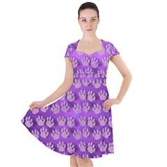 Pattern Texture Feet Dog Purple Cap Sleeve Midi Dress by Dutashop